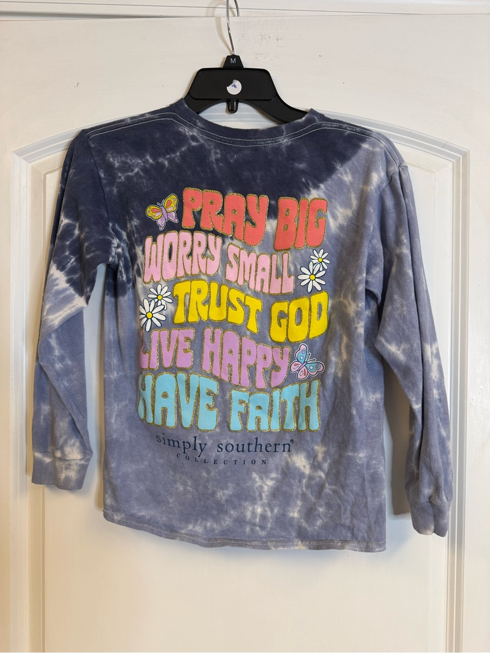 Simply Southern Blue Tie Dye Pray Big Trust God Long Sleeve Shirt